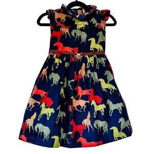 Janie and Jack Navy Dress with Colorful Horse Print